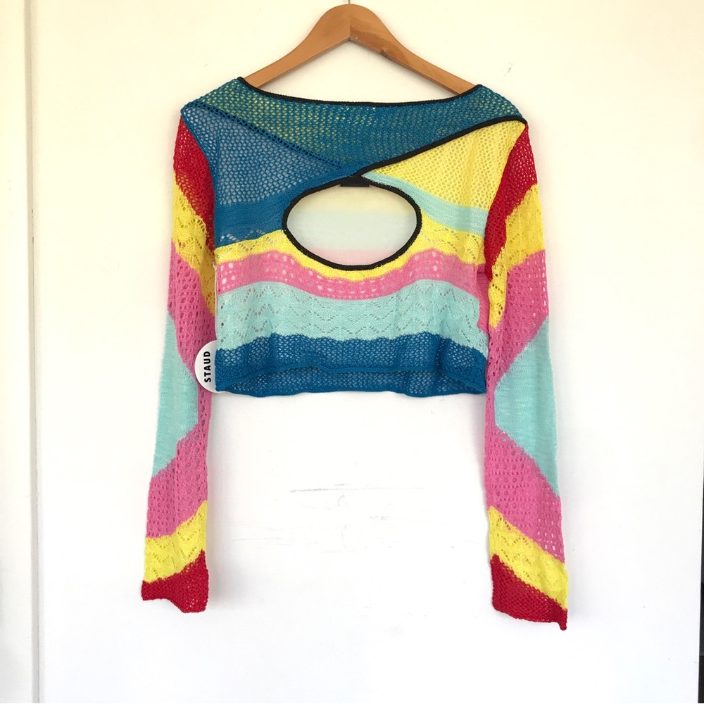 NWT Staud Rainbow Stripe Colorblock Sweater - Picture 4 of 9